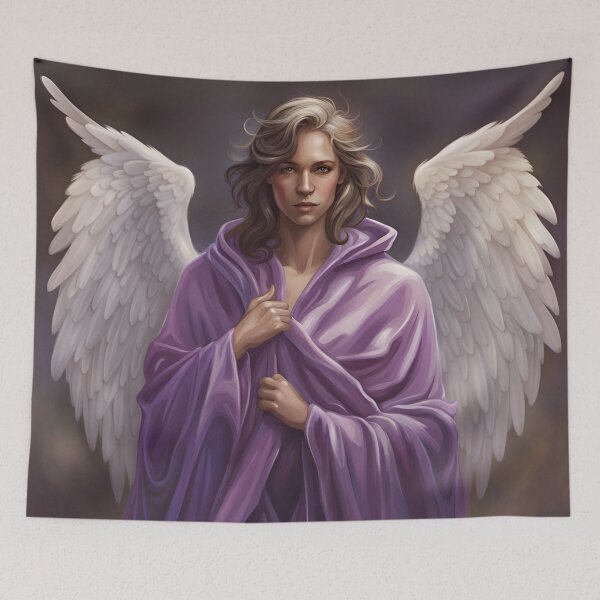 Item preview, Androgynous angel in purple robe with white wings designed and sold by SirenSeventyOne.