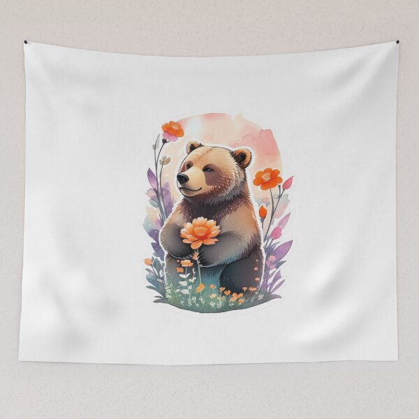 Item preview, Cute Grizzly Bear with Watercolor Flowers designed and sold by YourNameMatters.