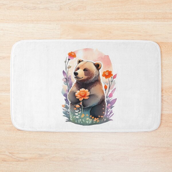 Item preview, Cute Grizzly Bear with Watercolor Flowers designed and sold by YourNameMatters.