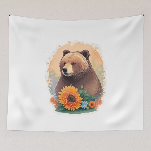 Item preview, Wild Grizzly Bear with Watercolor Flowers designed and sold by YourNameMatters.