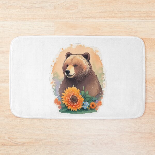 Item preview, Wild Grizzly Bear with Watercolor Flowers designed and sold by YourNameMatters.