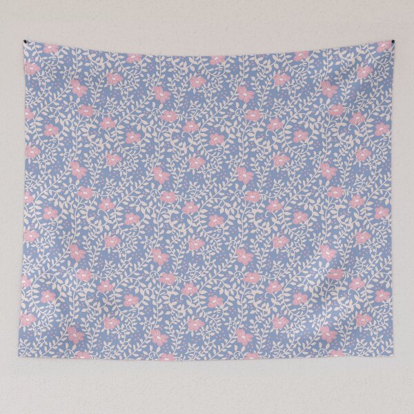 Item preview, Serene Blooms: Delicate Vines and Pink Florals on Azure Canvas designed and sold by Superdoodledo.