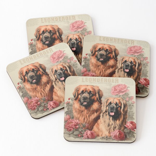 Item preview, Vintage Leonbergers in Peonies with AKC Breed Standard Quote designed and sold by Appyrances.