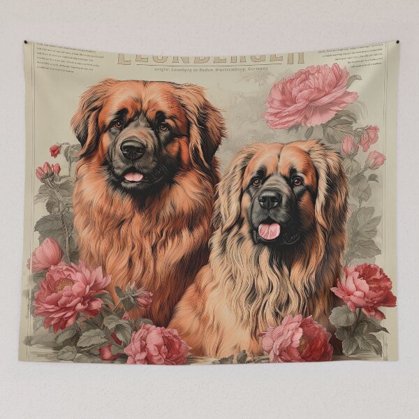 Item preview, Vintage Leonbergers in Peonies with AKC Breed Standard Quote designed and sold by Appyrances.