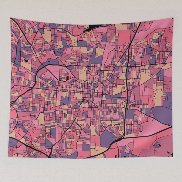 Artikelvorschau, Greensboro-Kartenmuster in Lila und Rosa entworfen und verkauft von PatternMaps.