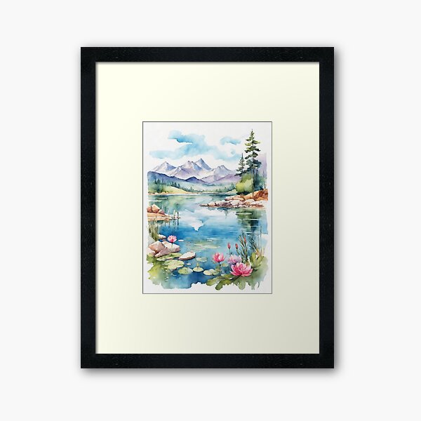 Item preview, Lac aquarelle tranquille sur blanc éclatant designed and sold by arikanertug.