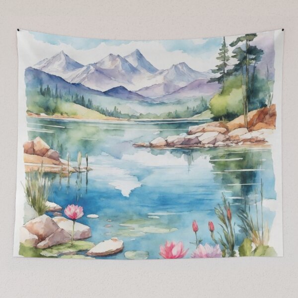 Item preview, Tranquil Watercolor Lake on Vibrant White designed and sold by arikanertug.