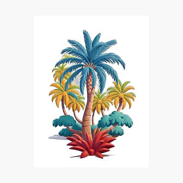 Palm tree mountain view sunset art, Vibrant sunset Palm Tree Art Sticker  for Sale by AILaboratory21