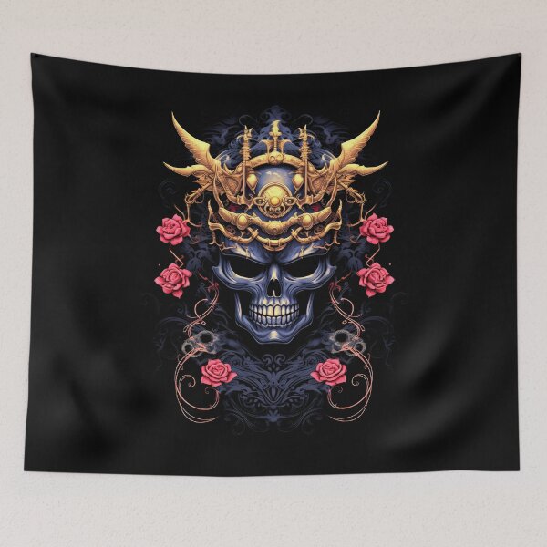 Item preview, Japanese Asian Samurai Skull Mask with Flowers designed and sold by Vinson-MFG.