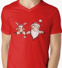 Funny Santa Claus With Reindeer Men's V-Neck T-Shirt