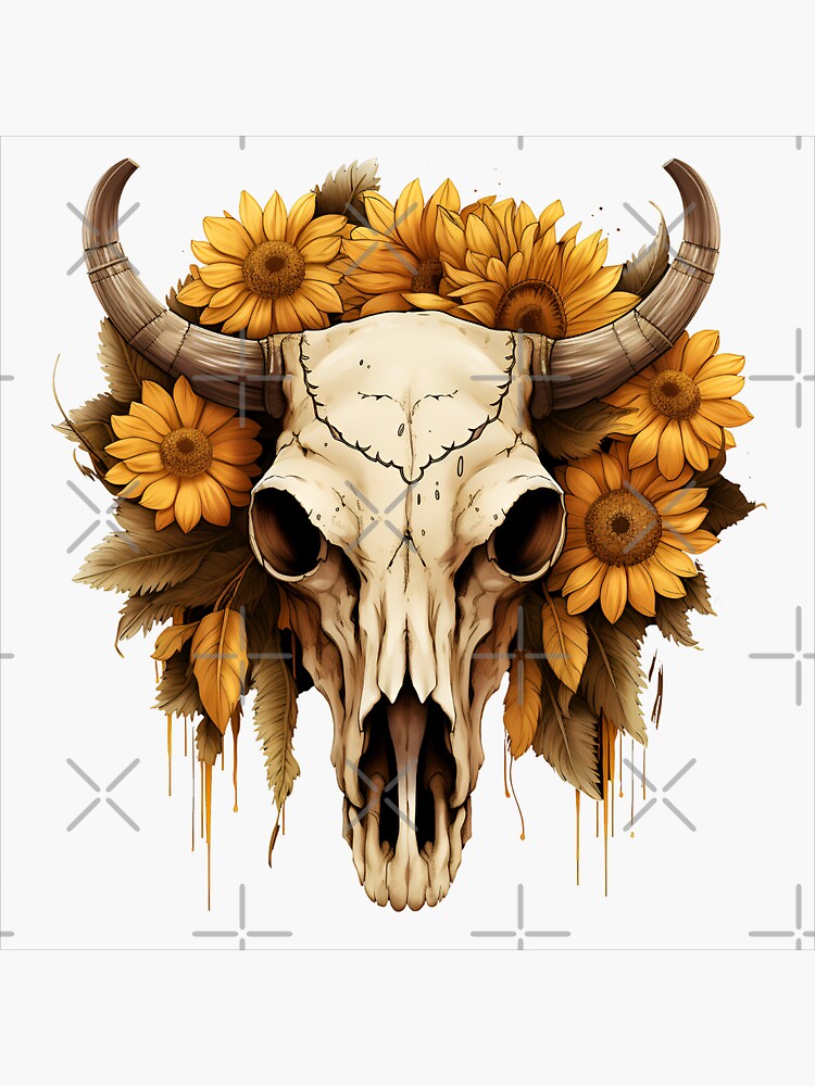 Boho Sunflowers and Bull Skull Country Western Style Eclectic