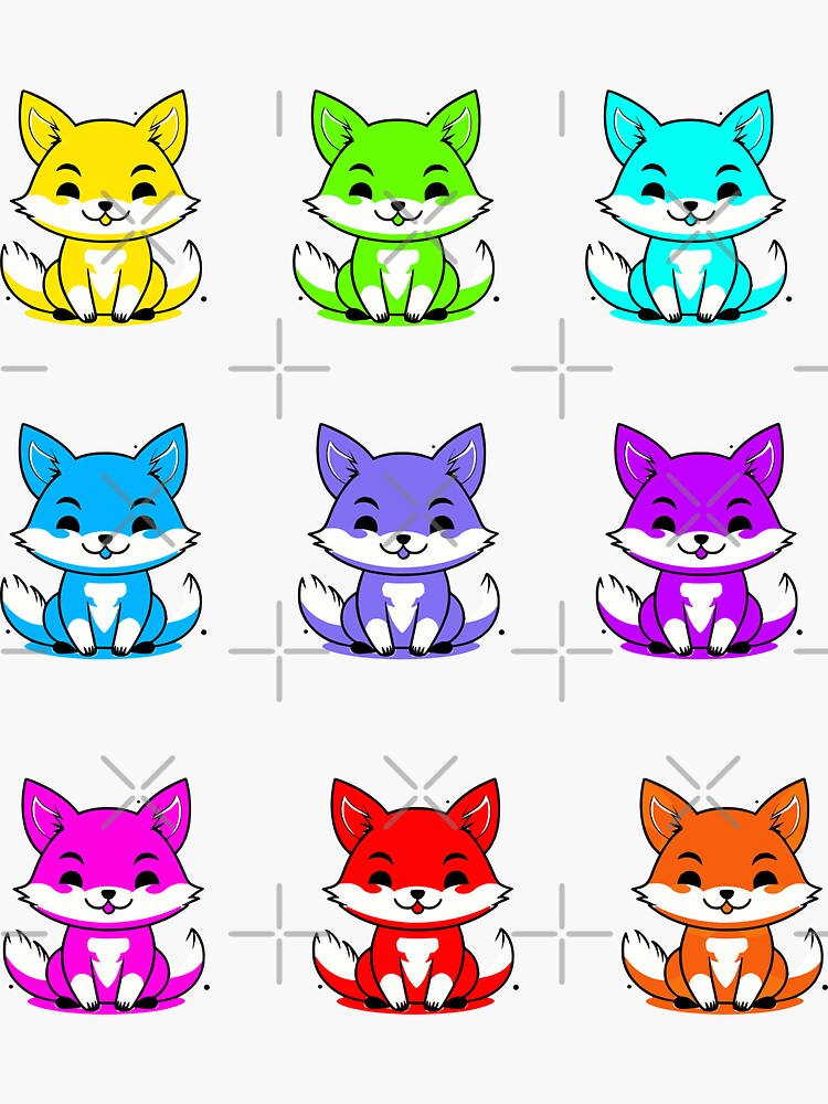 Cute kawaii fox stickers in nine great colors Sticker by
