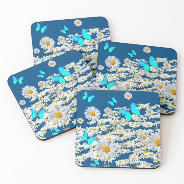 Item preview, BLUE BUTTERFLIES WHITE SHASTA DAISY GARDEN designed and sold by sharlesart.