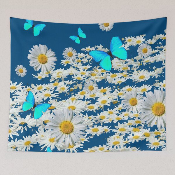 Item preview, BLUE BUTTERFLIES WHITE SHASTA DAISY GARDEN designed and sold by sharlesart.
