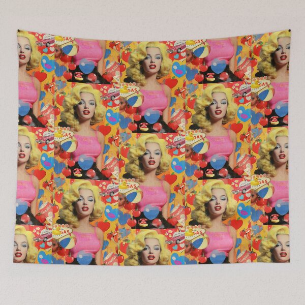 Item preview, Pop art blonde Marilyn Monroe with hearts and Campbell's Tomato Soup designed and sold by Carinaprint.