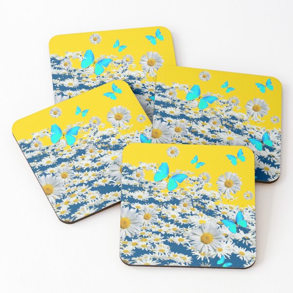 Item preview, DECORATIVE GOLD-BLUE ABSTRACT SHASTA DAISY GARDEN ART  designed and sold by sharlesart.