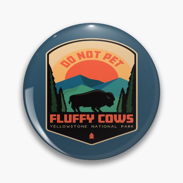 Item preview, Dont Pet The Fluffy Cows Yellowstone National Park Illustrated Bison Buffalo Vintage Sunset and Mountains designed and sold by HarleyStanworth.