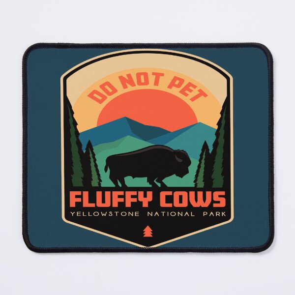 Item preview, Dont Pet The Fluffy Cows Yellowstone National Park Illustrated Bison Buffalo Vintage Sunset and Mountains designed and sold by HarleyStanworth.