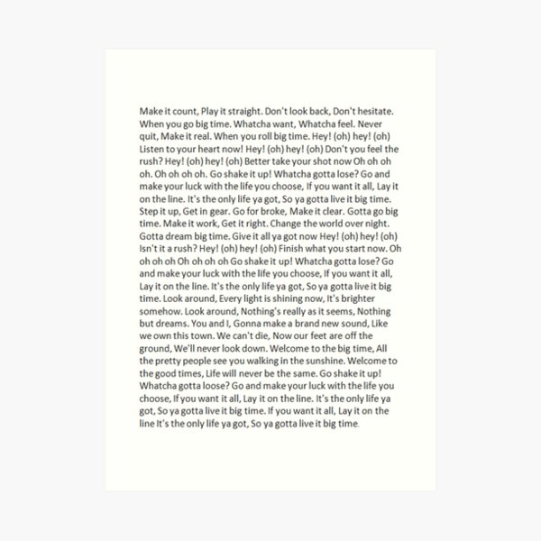 Lyrics to Big Time Rush Art Print