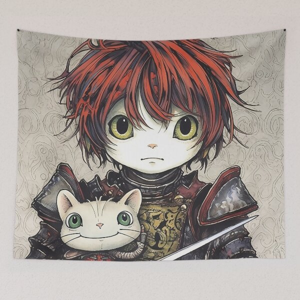 Item preview, Cartoon knight's portrait with his adorable cat designed and sold by Lamarcy.