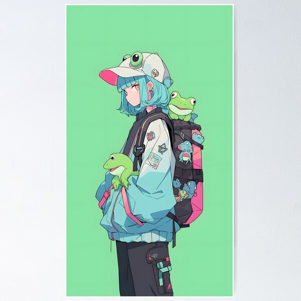 Blue And Green Frog Shonen Anime Girl