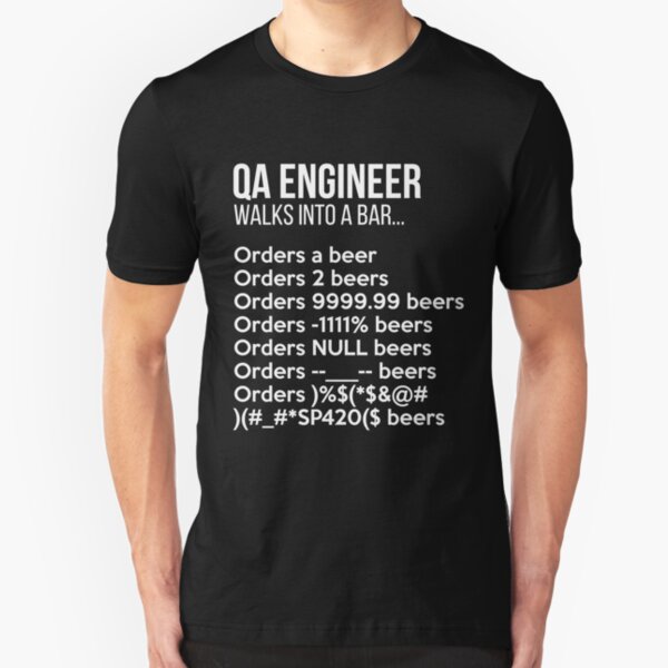 Qa Engineer Walks Into A Bar Funny Debugging Slim Fit T-Shirt