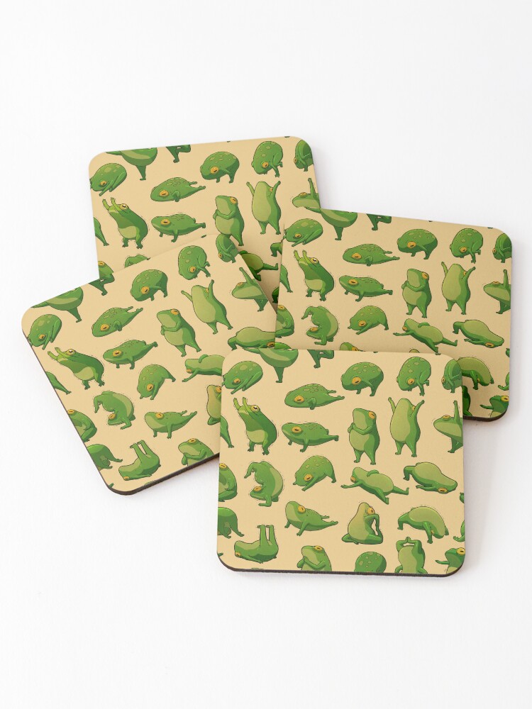 Thumbnail 1 of 5, Coasters (Set of 4), Yoga Frogs Poster No Text designed and sold by DingHuArt.