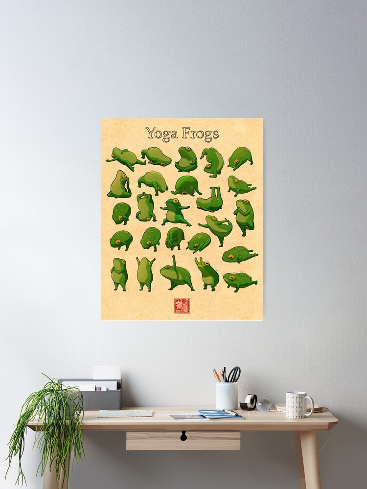 Thumbnail 1 of 3, Poster, Yoga Frogs Poster With Text designed and sold by DingHuArt.