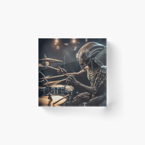 Alien Drummer in a Rock Band Acrylic Block