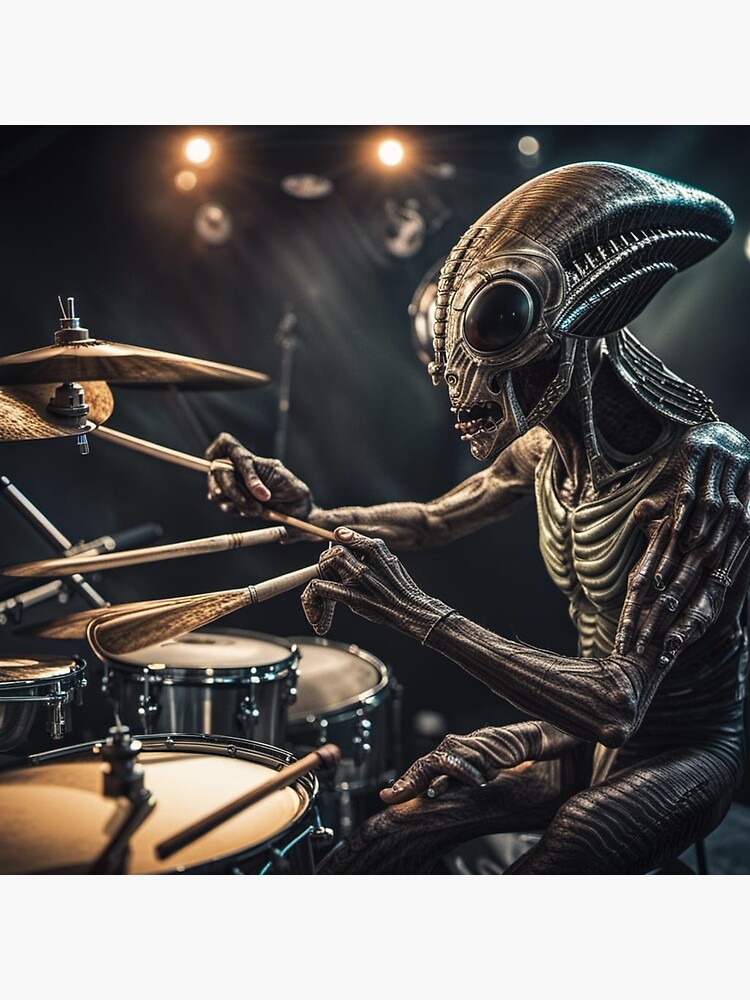 Thumbnail 2 of 2, Postcard, Alien Drummer in a Rock Band designed and sold by LenCarol.