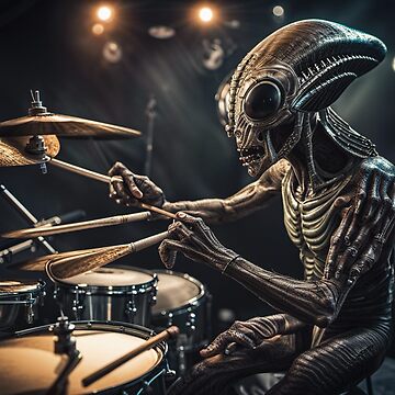 Artwork thumbnail, Alien Drummer in a Rock Band by LenCarol