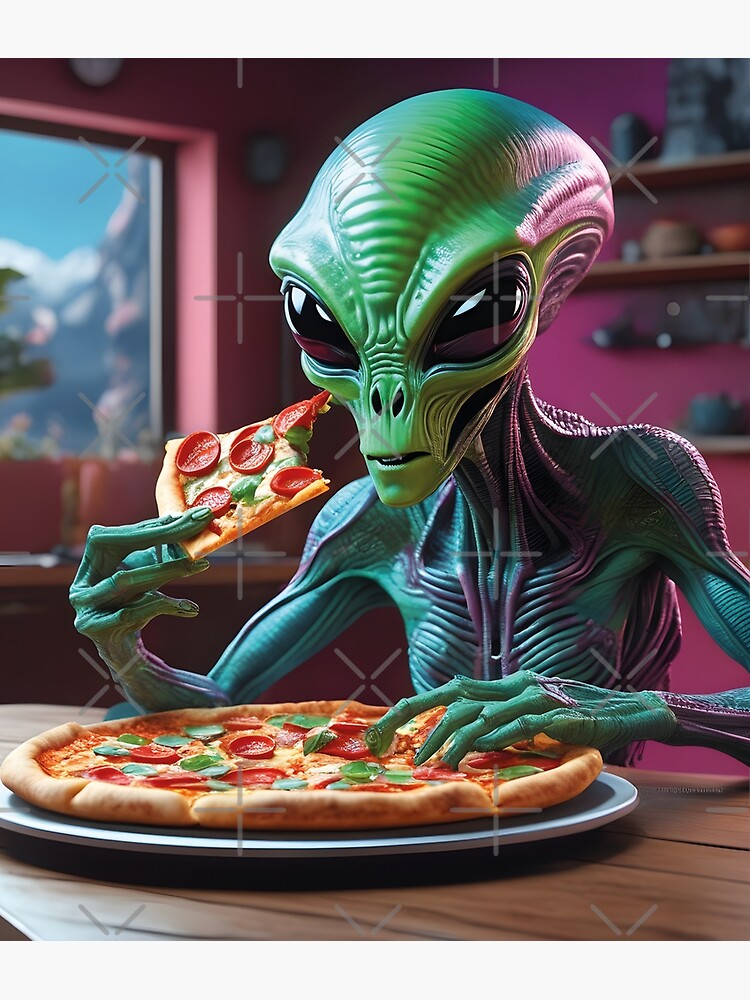 Funny Alien Shirt - Trippy Alien Eating Pizza T-Shirt 80s