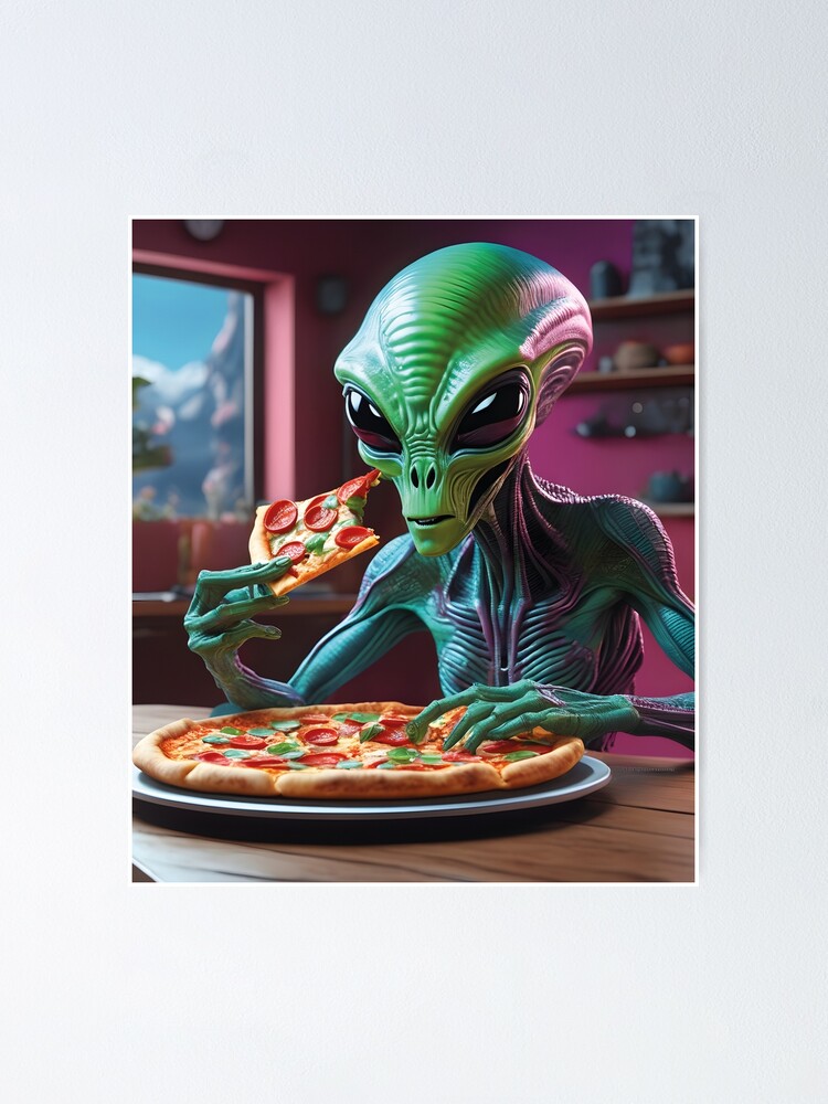 Funny Alien Shirt - Trippy Alien Eating Pizza T-Shirt 80s