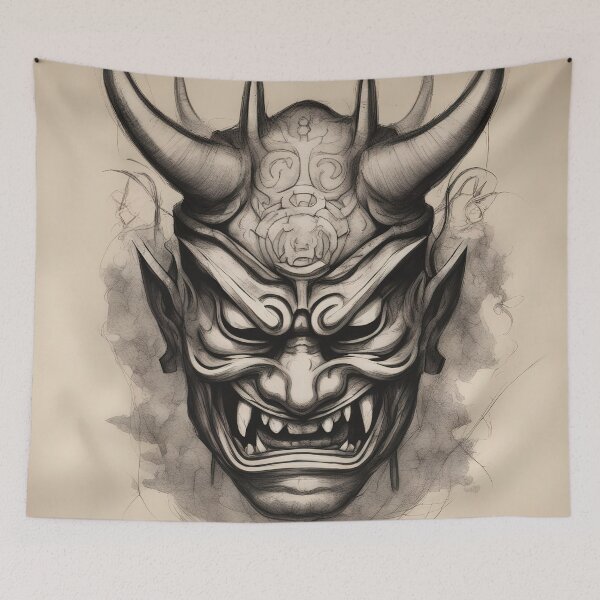Item preview, Japanese oni mask handdrawn sketch designed and sold by RK - Shop.
