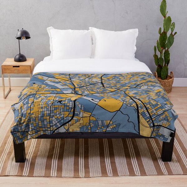 Artikelvorschau, Dallas-Kartenmuster in Blau und Gold entworfen und verkauft von PatternMaps.