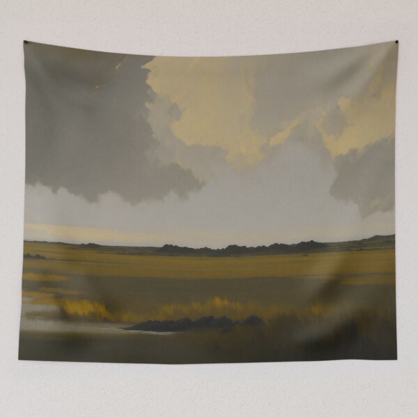 Item preview, River Grasslands Minimalist Landscape Painting Melbourne designed and sold by druidwolfart.