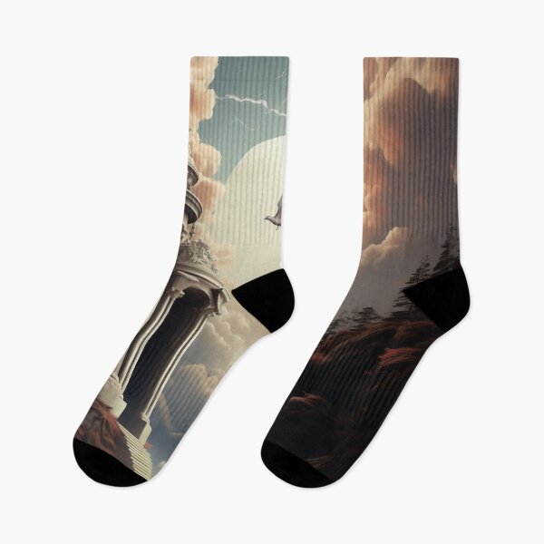 Item preview, Ethereal Ascent: Person on Heaven's Staircase Amidst Columns, Sky, and Clouds designed and sold by oanaunciuleanu.
