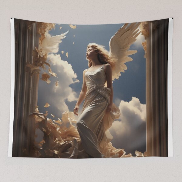 Item preview, Ethereal Ascent: Person on Heaven's Staircase Amidst Columns, Sky, and Clouds designed and sold by oanaunciuleanu.