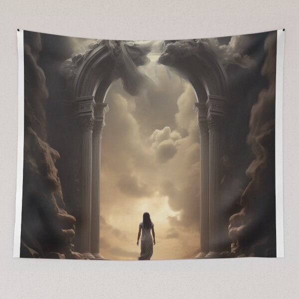 Item preview, Ethereal Ascent: Person on Heaven's Staircase Amidst Columns, Sky, and Clouds designed and sold by oanaunciuleanu.