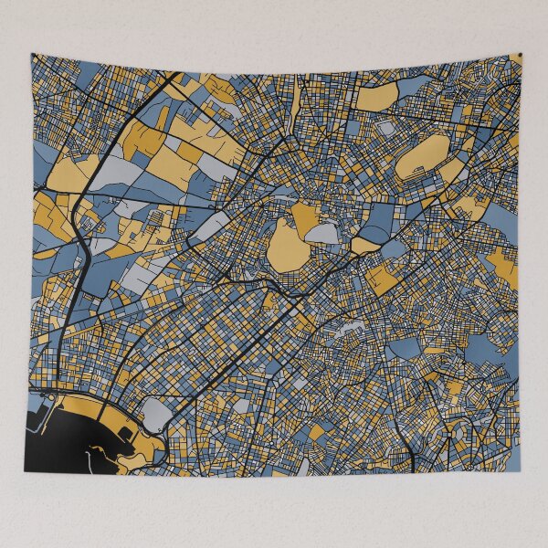 Item preview, Athens Map Pattern in Blue & Gold designed and sold by PatternMaps.
