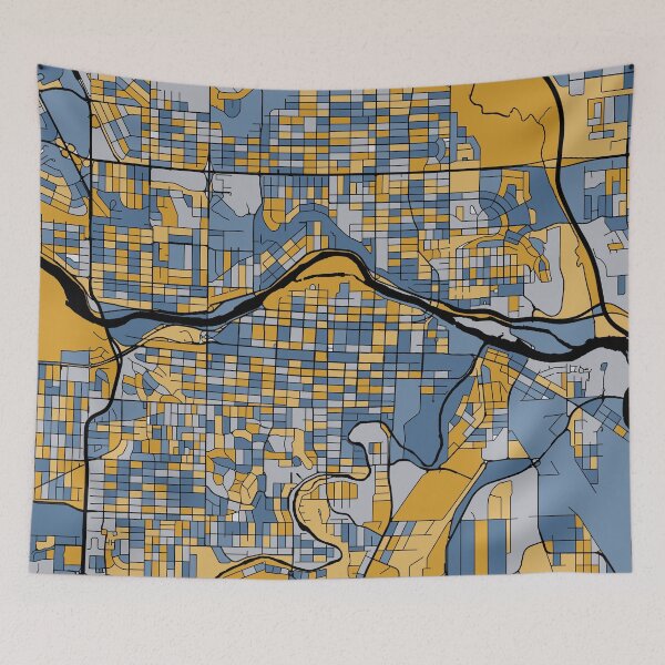Item preview, Calgary Map Pattern in Blue & Gold designed and sold by PatternMaps.