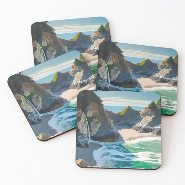 Item preview, Big Sur McWay Falls California Travel Digital Illustration designed and sold by EVAWCollection.