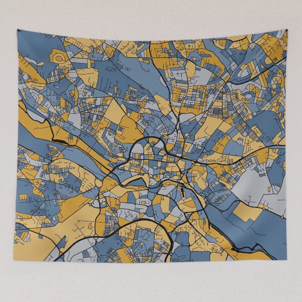 Item preview, Leeds Map Pattern in Blue & Gold designed and sold by PatternMaps.