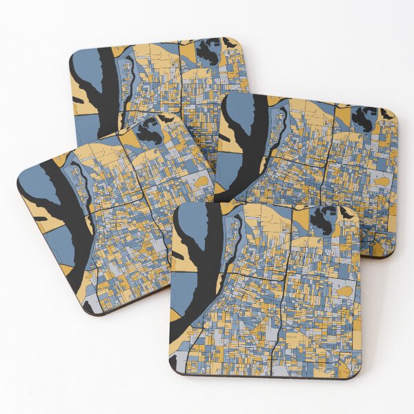 Item preview, Memphis Map Pattern in Blue & Gold designed and sold by PatternMaps.
