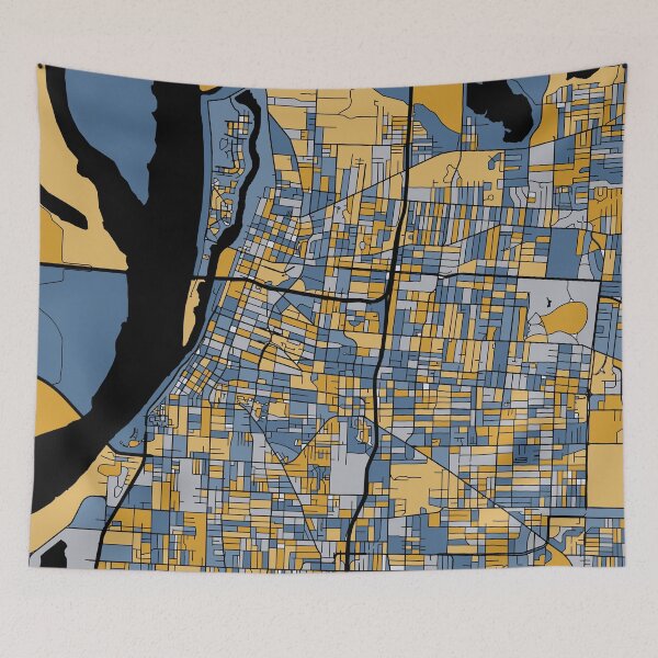 Item preview, Memphis Map Pattern in Blue & Gold designed and sold by PatternMaps.
