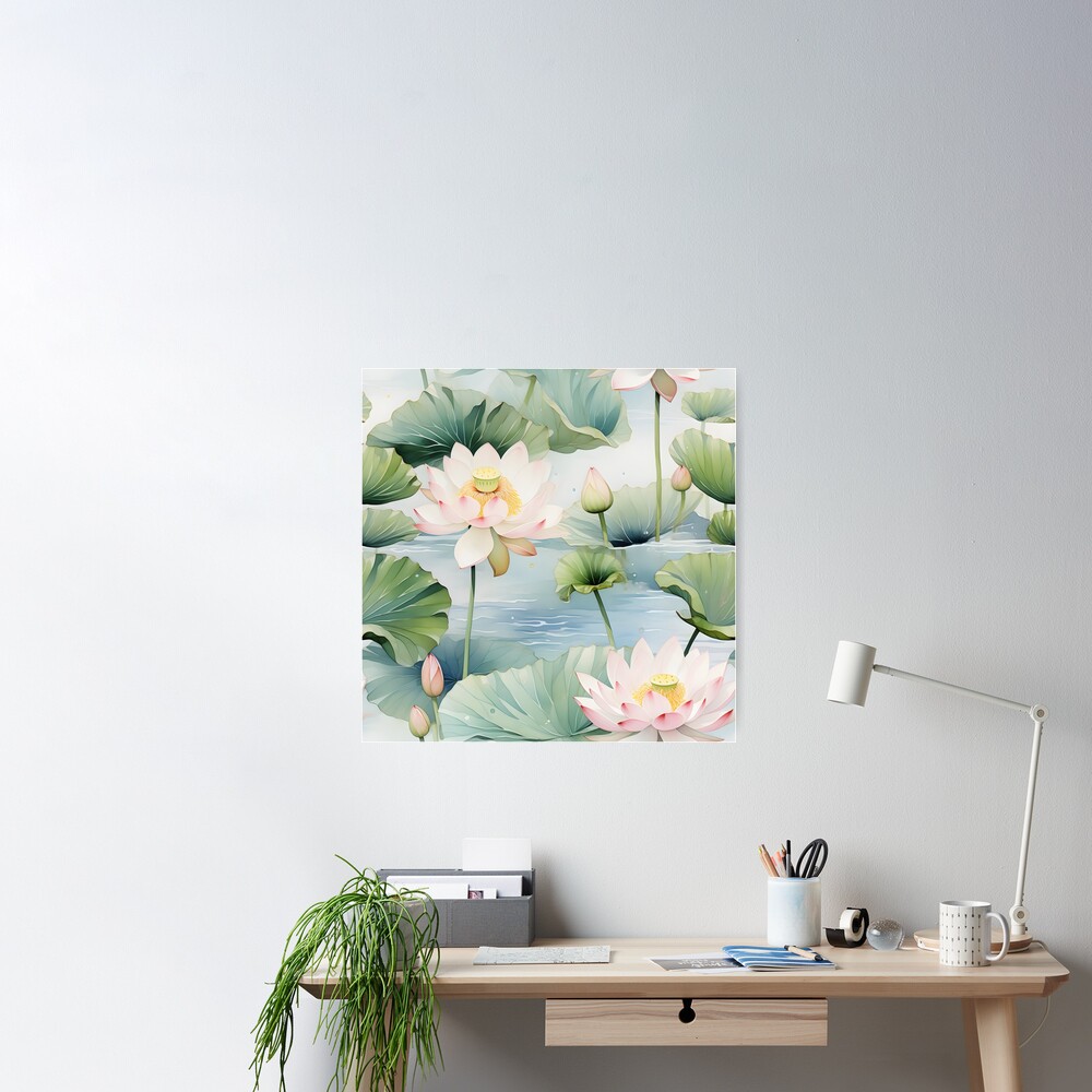 Lotus flowers, Floral Seamless Pattern watercolor style | Poster