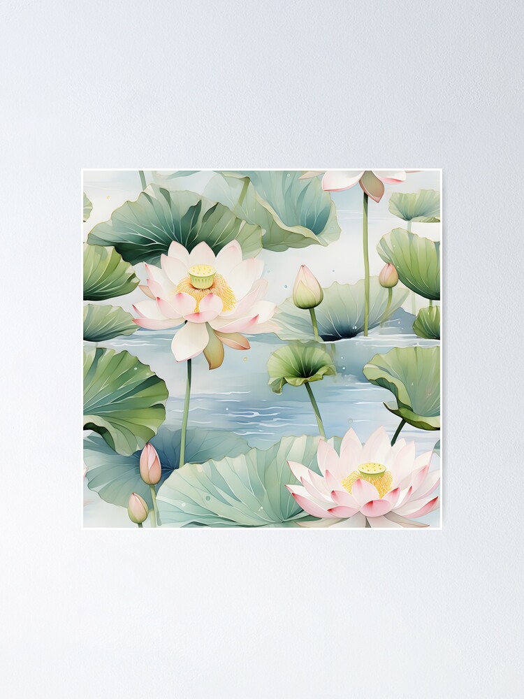 Lotus flowers, Floral Seamless Pattern watercolor style | Poster