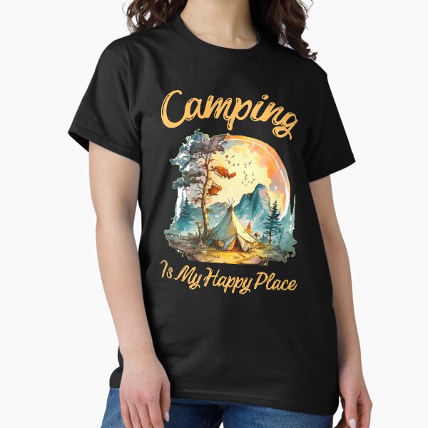 Aperçu de l'œuvre Le camping est mon endroit heureux. montagnes majestueuses créée et vendue par HikingGalleria.