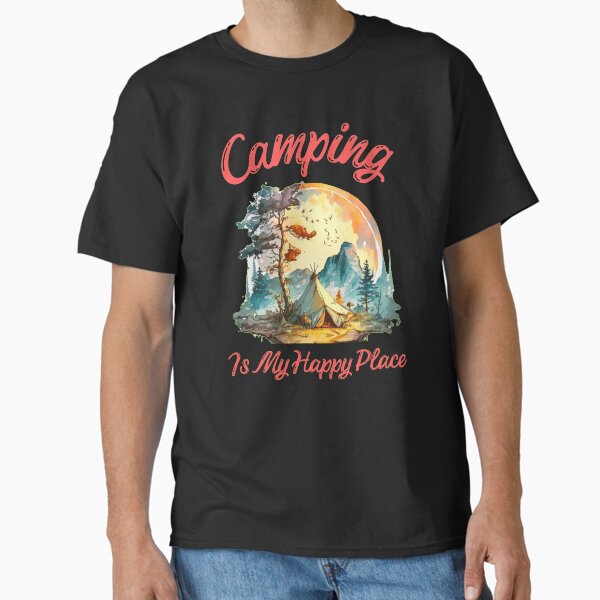 Aperçu de l'œuvre Le camping est mon endroit heureux. sommet de la montagne créée et vendue par HikingGalleria.