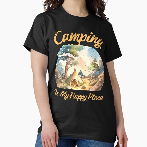 Aperçu de l'œuvre Le camping est mon endroit heureux. sauver notre nature créée et vendue par HikingGalleria.
